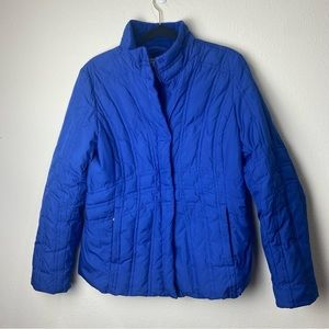 Women's Pendleton Down Feather Coat Blue‎ Quilted Sz Med Zipper Snaps